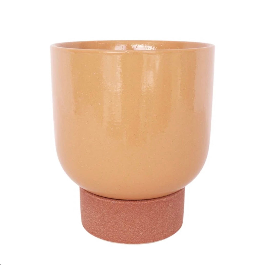 Prim Tall Planter With Saucer Peach & Terracotta