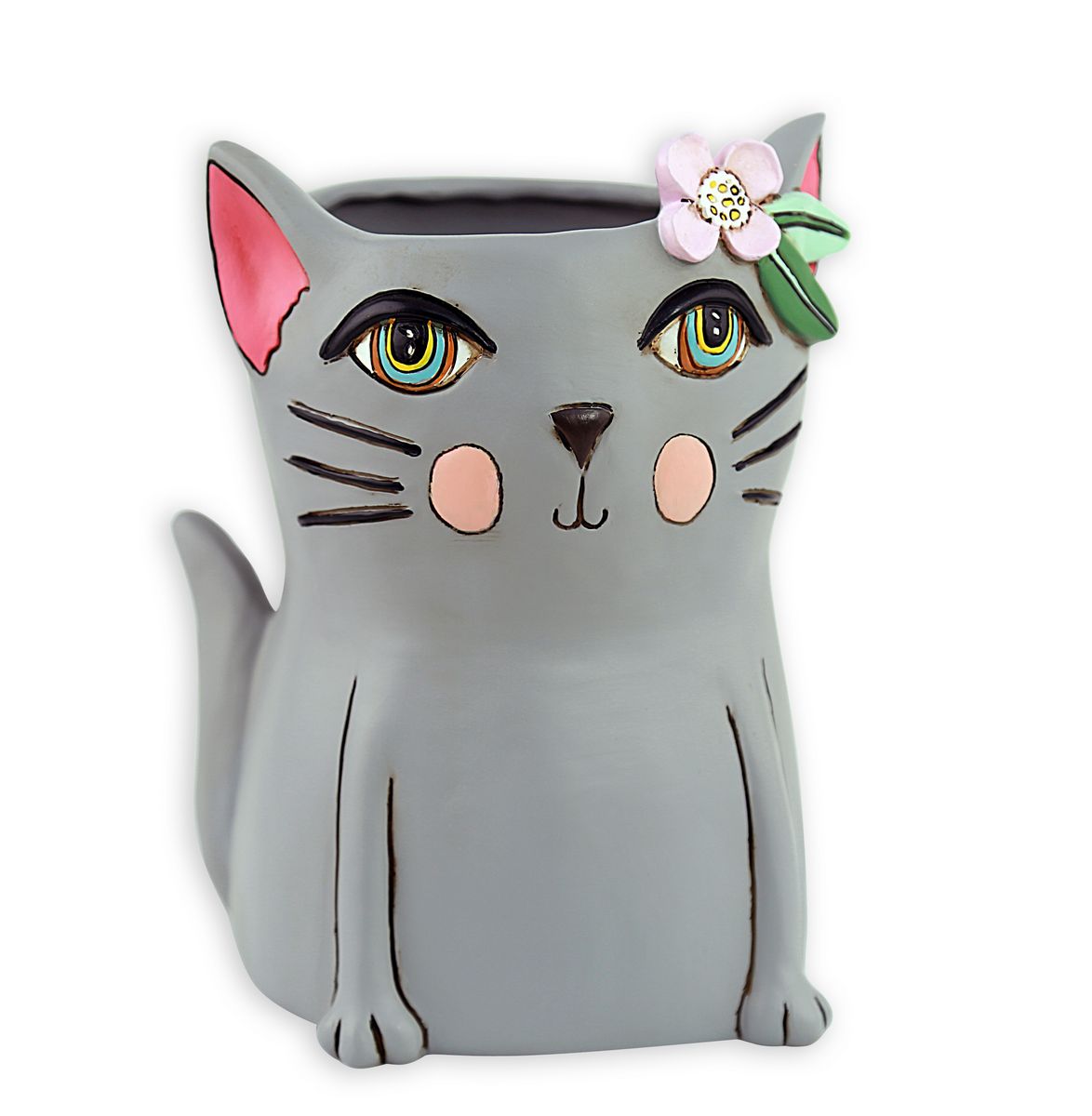 Allen Designs Pretty Kitty Grey Planter