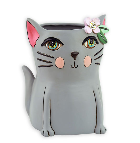 Allen Designs Pretty Kitty Grey Planter
